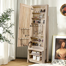 Load image into Gallery viewer, 2-in-1 Wooden Cosmetics Storage Cabinet with Full-Length Mirror and Bottom Rack
