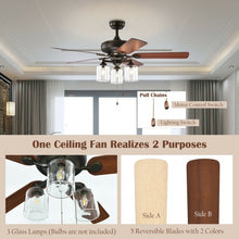 Load image into Gallery viewer, 52&quot; Ceiling Fan Light with Pull Chain and 5 Bronze Finished Reversible Blades
