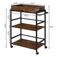 Load image into Gallery viewer, 3-Tier Kitchen Serving Bar Cart with Lockable Casters and Handle Rack for Home Pub-Rustic Brown
