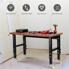Load image into Gallery viewer, 48&quot;×24&quot; Adjustable Height Workbench Mobile Tool Bench Bamboo Top w/Caster-CF
