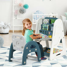 Load image into Gallery viewer, 2 in 1 Kids Easel Desk Chair Set Book Rack Adjustable Art Painting Board-Blue

