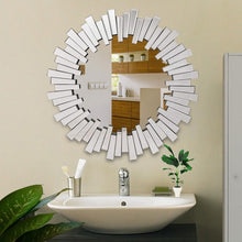 Load image into Gallery viewer, 31.5&quot; Round Beveled Sunburst Wooden Wall-mounted Mirror
