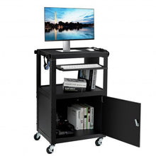 Load image into Gallery viewer, Mobile Steel Height Adjustable AV Presentation Cart w/ Locked Cabinet &amp; Keyboard
