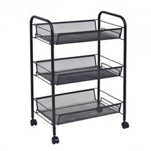 Load image into Gallery viewer, Black/Gray 3 Tier Storage Rack Trolley Cart-Black

