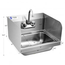 Load image into Gallery viewer, Stainless Steel Sink NSF Wall Mount Hand Washing Sink w/ Faucet and Side Splash
