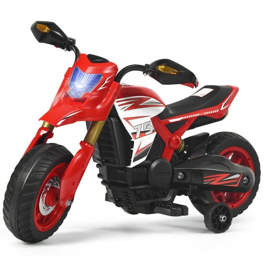 6V Electric Kids Ride-On Battery Motorcycle with Training Wheels -Red