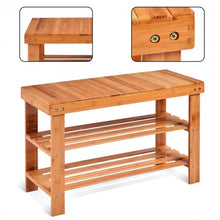 Load image into Gallery viewer, 3 Tier Bamboo Bench Storage Shoe Shelf-Natural
