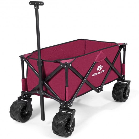 Collapsible Outdoor Utility Garden Trolley Folding Wagon-Wine