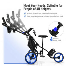 Load image into Gallery viewer, 3 Wheels Folding Golf Push Cart with Seat Scoreboard and Adjustable Handle-Blue

