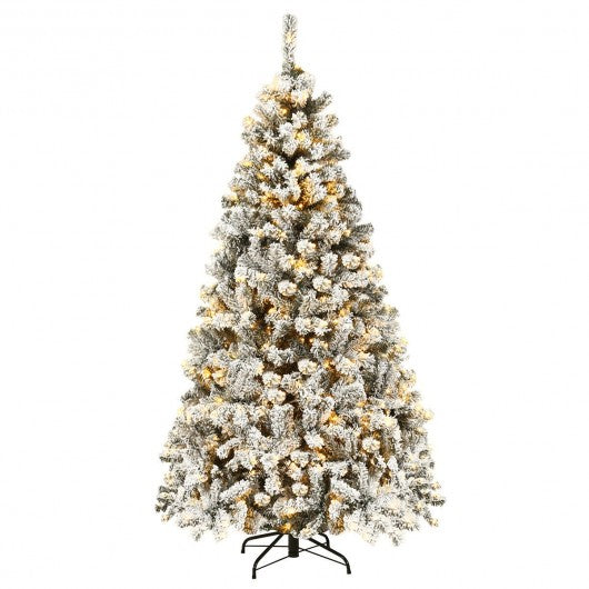 Pre-Lit Premium Snow Flocked Hinged Artificial Christmas Tree-6'