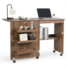 Load image into Gallery viewer, Folding Sewing Craft Table Shelf Storage Cabinet Home Furniture-Brown
