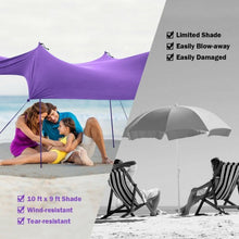 Load image into Gallery viewer, 10&#39; x 9&#39; Family Beach Tent Canopy Sunshade w/ 4 Poles-Purple
