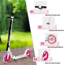 Load image into Gallery viewer, Portable Folding Sports Kick Scooter w/ LED Wheels-Pink

