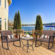 Load image into Gallery viewer, 3-Pc Rattan Rocking Chair and Coffee Table Furniture Set-Brown
