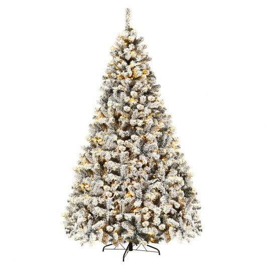 Pre-Lit Premium Snow Flocked Hinged Artificial Christmas Tree-9'