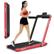 Load image into Gallery viewer, 2-in-1 Electric Motorized Health and Fitness Folding Treadmill with Dual Display and Speaker-Red
