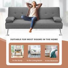 Load image into Gallery viewer, Convertible Folding Futon Sofa Bed Fabric with 2 Cup Holders-Light Gray
