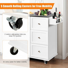 Load image into Gallery viewer, Kitchen Island 2-Door Storage Cabinet with Drawers and Stainless Steel Top-White
