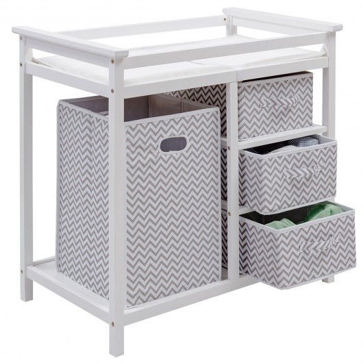 Infant  Diaper Storage Changing Table with Hamper &  3 Basket-Gray