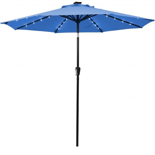 9 Ft and 32 LED Lighted Solar Patio Market Umbrella Shelter with Tilt and Crank-Blue