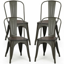 Load image into Gallery viewer, 4 pcs Tolix Style Metal Dining Side Chair Stackable Wood Seat-Black
