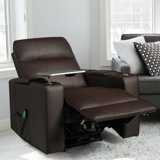 Massage Recliner Chair Seating with Swivel Tray&Remote Control-Brown