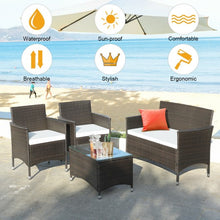 Load image into Gallery viewer, 4 pcs Patio Garden Rattan Furniture Set Coffee Table Cushioned Sofa
