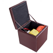 Load image into Gallery viewer, Square Hinge Top Storage Box Ottoman-Brown
