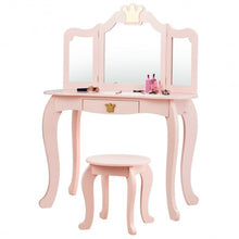 Load image into Gallery viewer, Kids Makeup Dressing Table with Tri-folding Mirror and Stool-Pink
