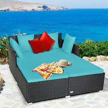 Load image into Gallery viewer, Outdoor Patio Rattan Daybed Thick Pillows Cushioned Sofa Furniture-Turquoise

