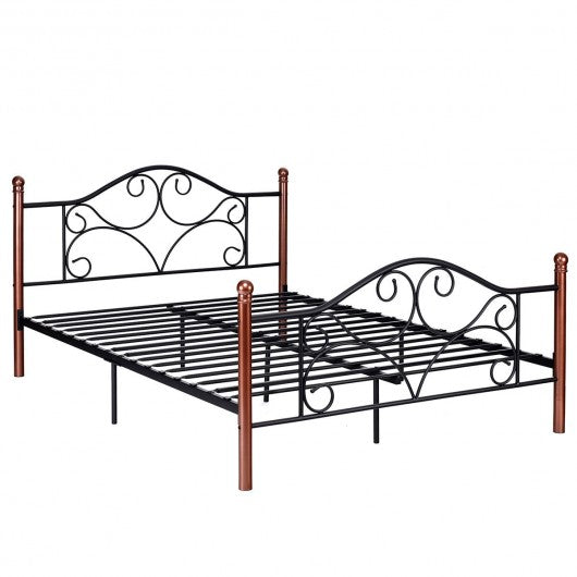 Queen Size Steel Bed Frame with Stable Platform and Metal Slats-Black