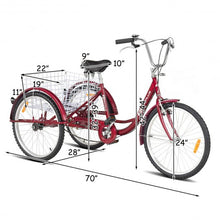 Load image into Gallery viewer, 24&quot; Single Speed 3-wheel Bicycle Adult Tricycle Seat-Red
