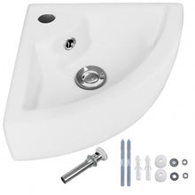 Load image into Gallery viewer, Bathroom Corner Ceramic Vessel Sink with Overflow and Faucet Hole
