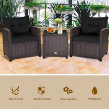 Load image into Gallery viewer, 3 Pcs Patio Rattan Furniture Set Cushioned Conversation Set Coffee Table -Black

