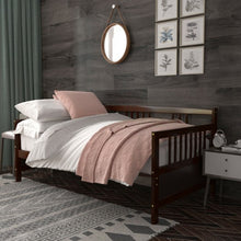 Load image into Gallery viewer, Twin Size Wooden Slats Daybed Bed with Rails-Chocolate
