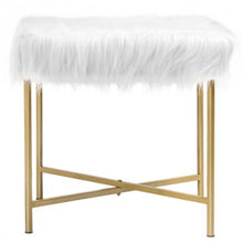 Load image into Gallery viewer, Faux Fur Ottoman Decorative Stool with Metal Legs
