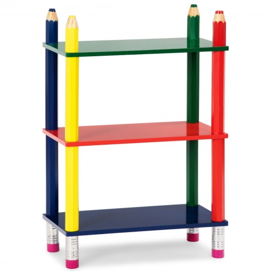 3 Tiers Kids Bookshelf Crayon Themed Shelves Storage Bookcase