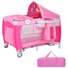 Load image into Gallery viewer, Foldable Baby Crib Playpen w/ Mosquito Net and Bag-Pink
