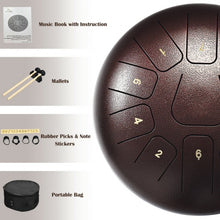 Load image into Gallery viewer, 10&quot; High Carbon 11 Notes Steel Tongue Drum with Drum Hammer-Coffee
