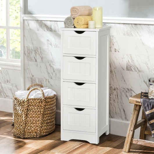 Bathroom Wooden Free Standing Storage Side Floor Cabinet Organizer-White