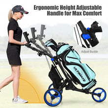 Load image into Gallery viewer, Folding 3 Wheels Golf Push Cart with Bag Scoreboard Adjustable Handle -Blue
