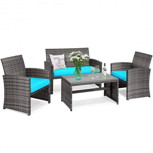 4PCS Patio Rattan Furniture Set-Turquoise