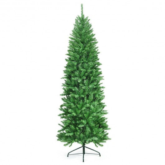 7 ft PVC Hinged Pre-lit Artificial Fir Pencil Christmas Tree with 150 Warm White