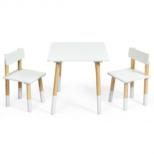 Kids Wooden Table & 2 Chairs Set-White