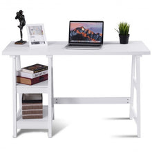 Load image into Gallery viewer, Modern Trestle Computer Desk Writing Laptop Table W/2 Open Tiers Shelves White-White
