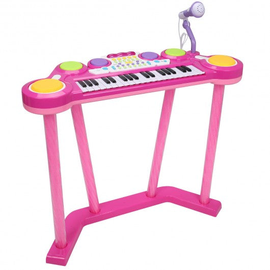 Kids 37 Key Electronic Keyboard Musical Piano w/ Microphone-Pink