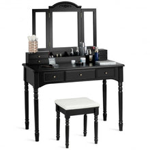 Load image into Gallery viewer, Makeup Dressing Table with Tri-Folding Mirror and Cushioned Stool for Women
