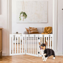 Load image into Gallery viewer, 24&quot; Folding Wooden Freestanding Dog Gate with 360° Flexible Hinge for Pet-White
