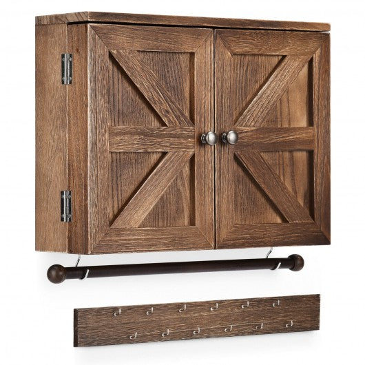 Rustic Wall Mounted Jewelry Cabinet with Barn Door Decor