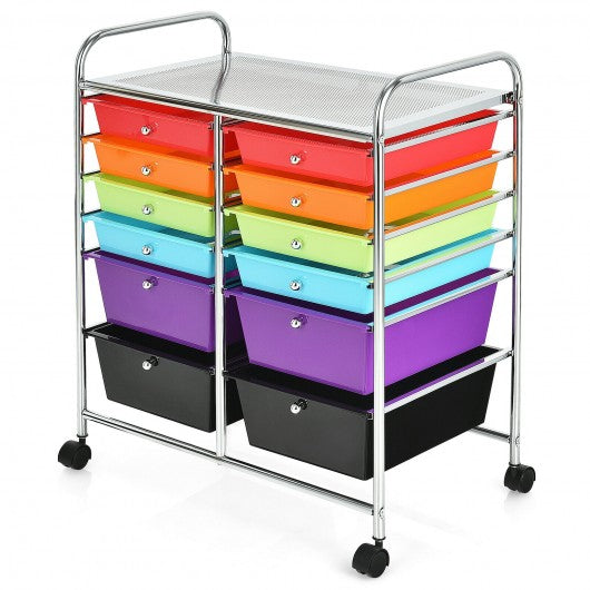 12 Drawers Rolling Cart Storage Scrapbook Paper Organizer Bins-Deep Multicolor